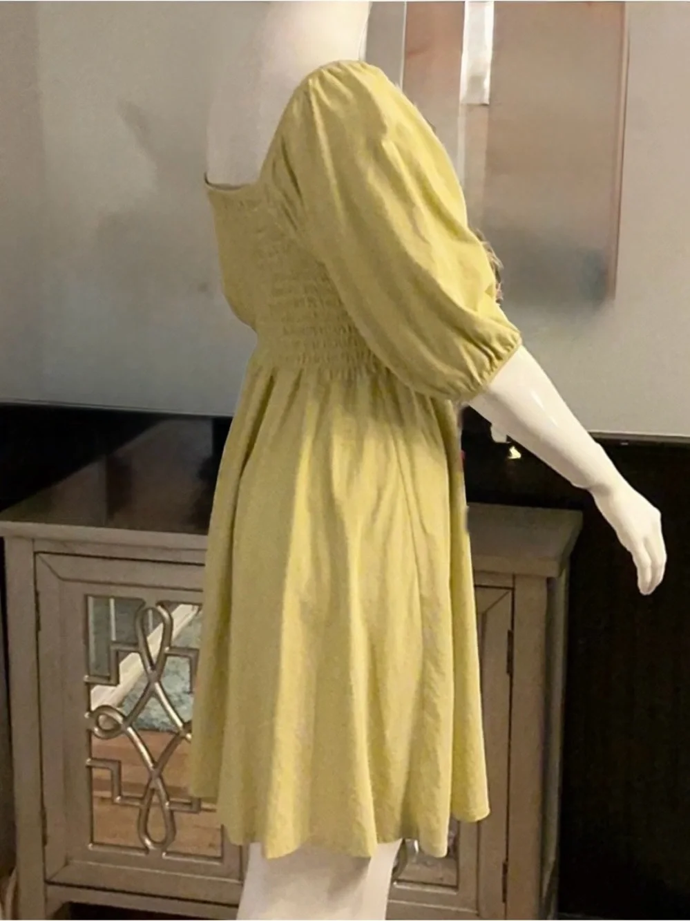 J. Crew Smocked Babydoll Mini Dress in Chartreuse Casual Boho Ultra Comfy Small